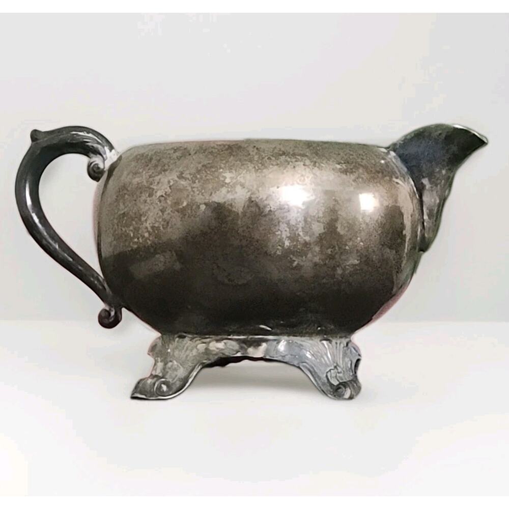 Antique F.B. Rogers Silver Plate Ornate Footed Creamer